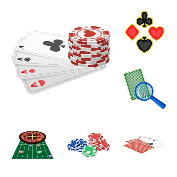 Καζίνο και εξοπλισμός κινουμένων σχεδίων εικονίδια στη συλλογή σετ για σχεδιασμό. Τα τυχερά παιχνίδια και χρήματα σύμβολο μετοχής web εικονογράφηση διάνυσμα. — Διανυσματικό Αρχείο