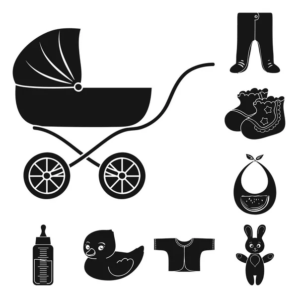 Nascita di un bambino icone nere nella collezione set per il design. Neonato e accessori vettoriale simbolo stock web illustrazione . — Vettoriale Stock