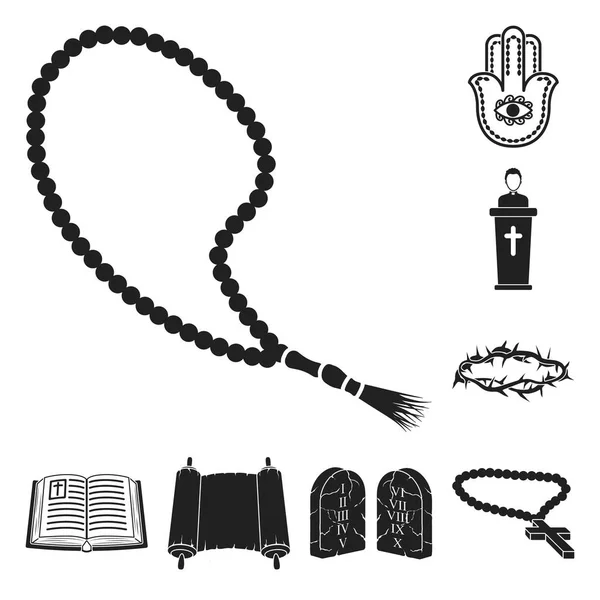 Religión y creencia iconos negros en la colección de conjuntos para el diseño. Accesorios, oración vector símbolo stock web ilustración . — Archivo Imágenes Vectoriales