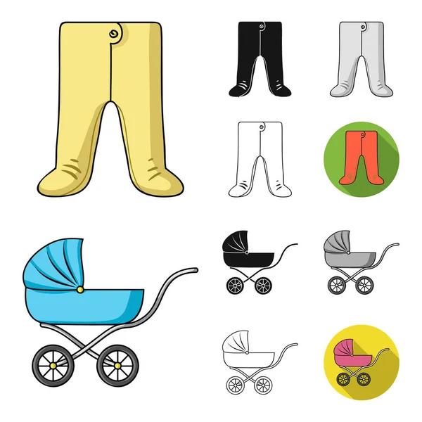 Naissance d'un dessin animé pour bébé, noir, plat, monochrome, icônes de contour dans la collection de jeu pour le design. Nouveau-né et accessoires symbole vectoriel stock illustration web . — Image vectorielle