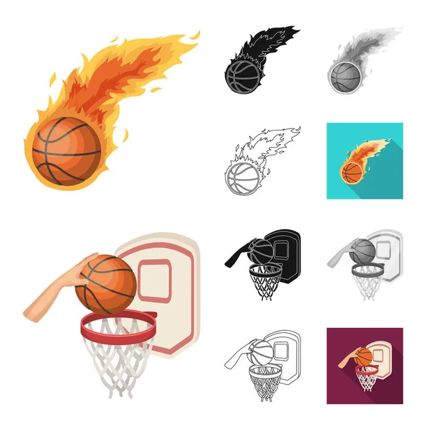 Basketball and attributes cartoon,black,flat,monochrome,outline icons in set collection for design.Basketball player and equipment vector symbol stock web illustration. — Stock Vector