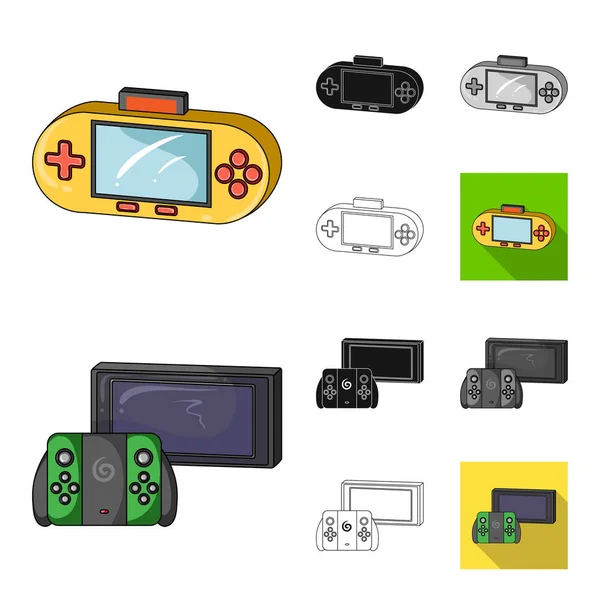 Spielkonsole und Virtual-Reality-Cartoon, schwarz, flach, monochrom, Umrisssymbole in Set-Kollektion für Design. Game Gadgets Vektor-Symbol Stock Web-Illustration. — Stockvektor