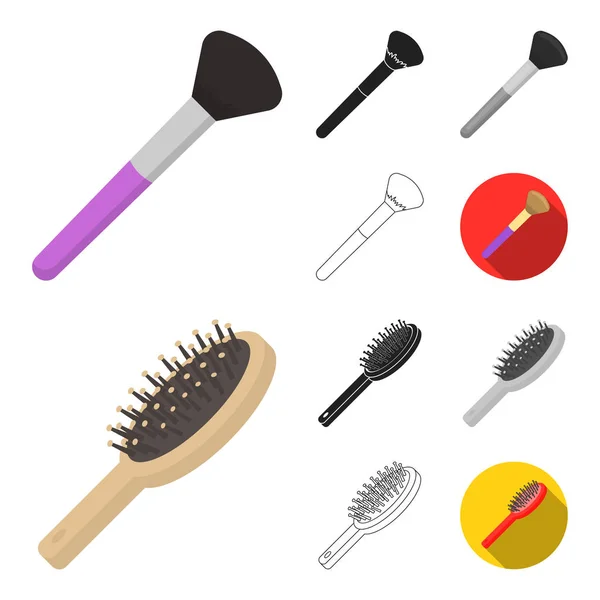 Makeup och kosmetika tecknad, svart, platt, monokrom, skissera ikoner i set samling för design. Makeup och utrustning vektor symbol lager web illustration. — Stock vektor
