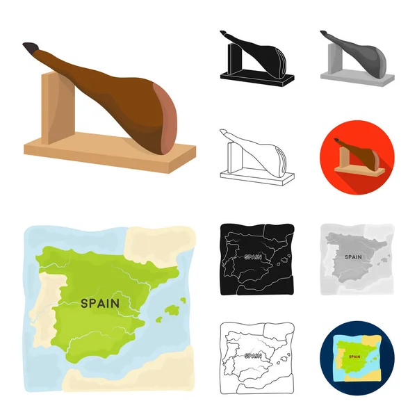 Espagne pays bande dessinée, noir, plat, monochrome, contour icônes en set collection pour design.Travel et attractions symbole vectoriel stock web illustration . — Image vectorielle