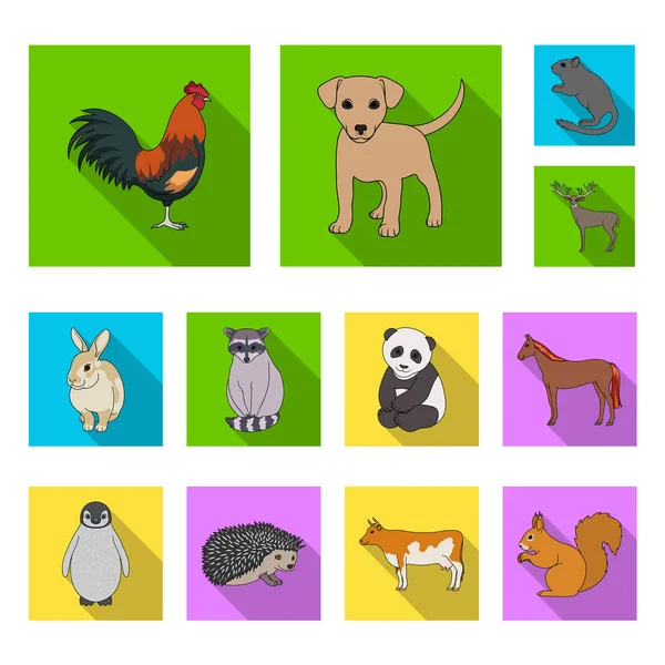 Animais realistas ícones planos em coleção de conjuntos para design. Animais selvagens e domésticos símbolo vetorial ilustração web . — Vetor de Stock
