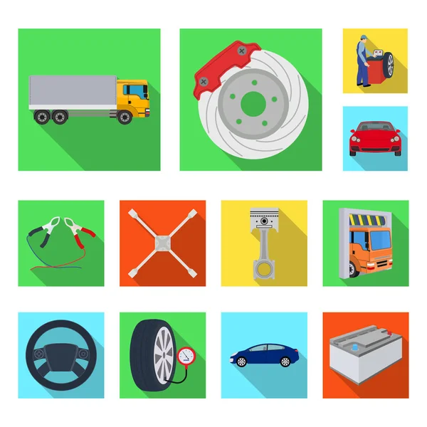 Bil, Hiss, pump och andra utrustning platt ikoner i set samling för design. Bil underhåll station vektor symbol stock illustration web. — Stock vektor