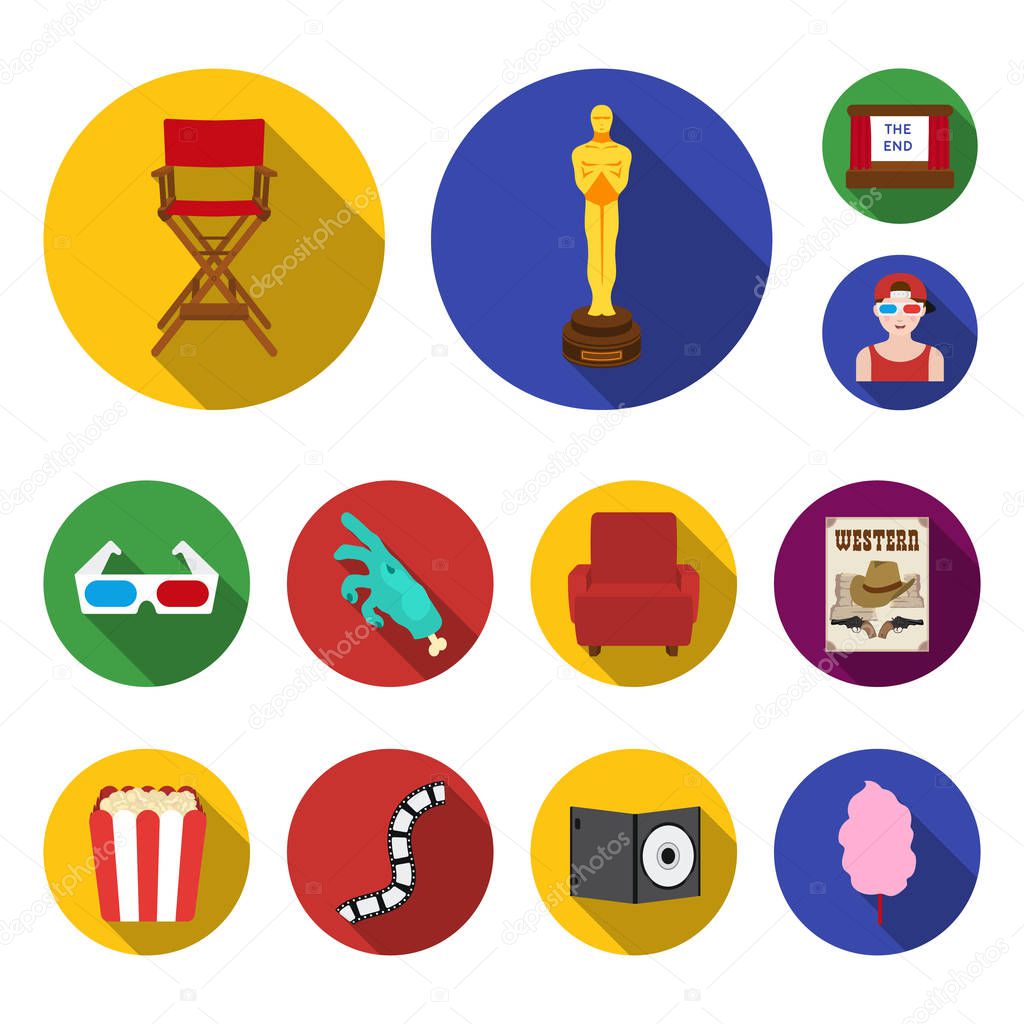 Films and cinema flat icons in set collection for design.Movies and Attributes vector symbol stock web illustration.