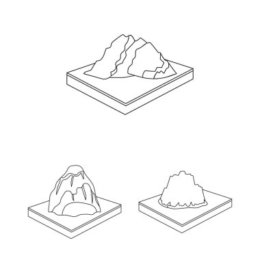 Dağlar, büyük kutsal kişilerin resmi içinde set koleksiyonu tasarım için anahat. Dünya vektör izometrik sembol stok web Çizim yüzeyi.