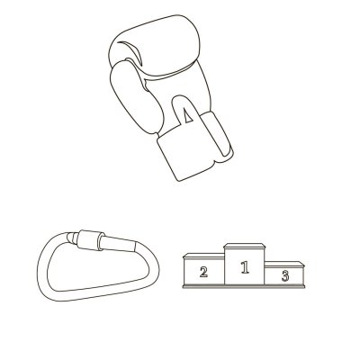 Spor çeşitleri set koleksiyonu tasarım için simgeleri anahat. Spor ekipmanları vektör simge stok web çizim.