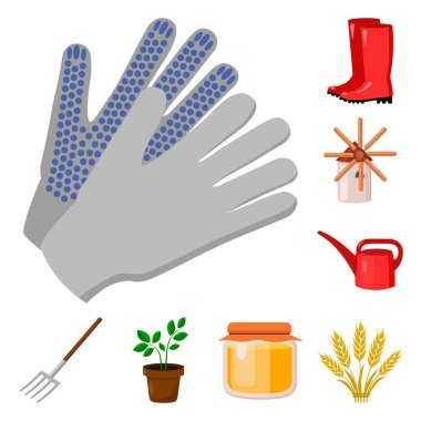 Çiftlik ve set koleksiyonu tasarım için Bahçe karikatür simgeleri. Çiftlik ve ekipman sembol stok web illüstrasyon vektör.
