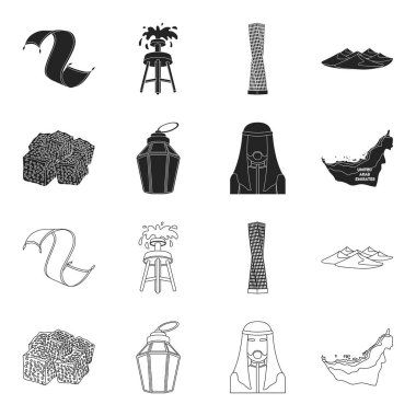 Doğu şekerleme, Ramazan lamba, Arap Şeyh, bölge. Arap Emirlikleri toplama simgeler siyah, anahat stili vektör simge stok çizim web içinde ayarla..