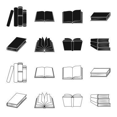 Çeşitli kitaplar. Kitap toplama simgeler siyah, anahat stili vektör simge stok çizim web içinde ayarla..