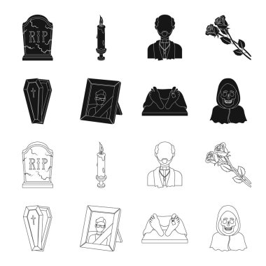 Tabut bir kapak ve bir haç, merhum yas kurdele ile bir ceset morgda etiket, ölüm bir başlıklı tablo bir fotoğraf ile. Cenaze töreni toplama simgeler siyah olarak ayarla.