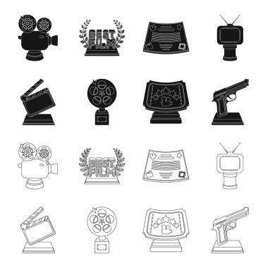 Altın tabanca, gümüş Ödülü En iyi yardımcı rol ve diğer ödüller. Film Ödülleri toplama simgeler siyah, anahat stili vektör simge stok çizim web içinde ayarla..