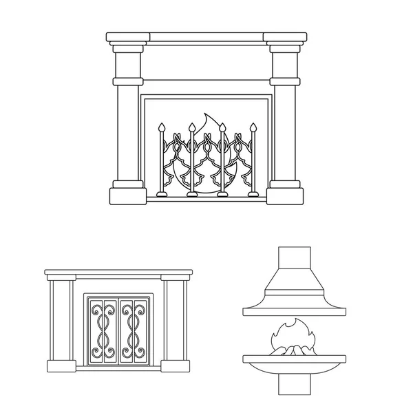 Diferentes tipos de lareiras delinear ícones na coleção de conjuntos para design.Fireplaces construção vetor símbolo web ilustração . — Vetor de Stock