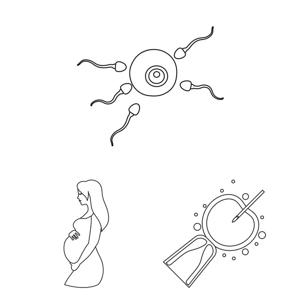 Frau und Schwangerschaft umreißen Symbole in Set-Kollektion für Design. Gynäkologie und Geräte Vektor Symbol Stock Web Illustration. — Stockvektor