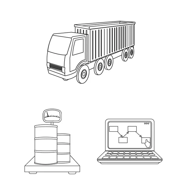 Logistik und Lieferung umreißen Symbole in Set-Kollektion für Design. Transport und Ausrüstung isometrisches Vektorsymbol stock web illustration. — Stockvektor