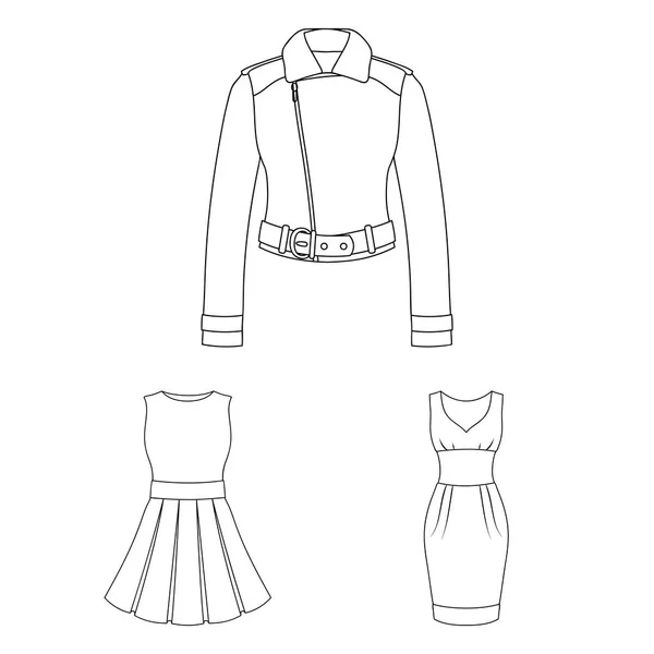 Ícones de contorno de roupas femininas na coleção de conjuntos para design.Variedades de roupas e acessórios símbolo vetorial ilustração web . — Vetor de Stock