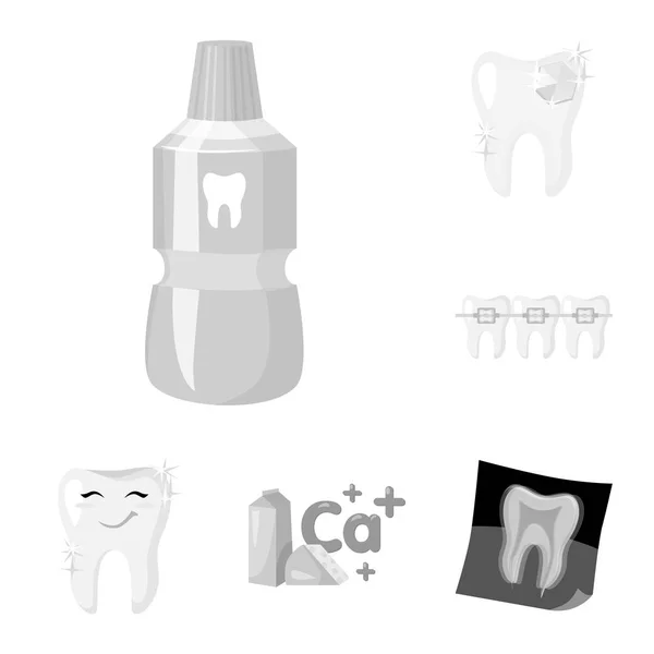 Tandvård svartvita ikoner i set insamling för design. Vård av tänder vektor symbol lager web illustration. — Stock vektor