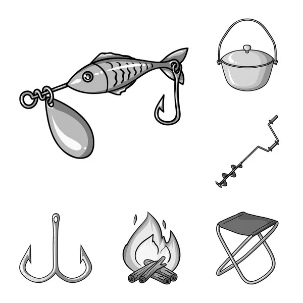 Fischerei und Ruhe monochromen Ikonen in Set-Kollektion für Design. Gerät für Fischerei Vektor Symbol Lager Web-Illustration. — Stockvektor