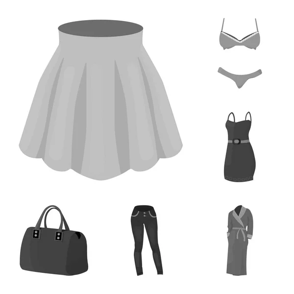 Ropa para mujer iconos monocromáticos en la colección de conjuntos para diseño.Ropa Variedades y accesorios vector símbolo stock web ilustración . — Archivo Imágenes Vectoriales