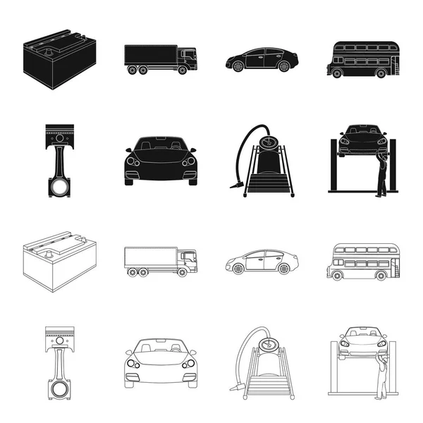 Asansör, piston ve pompa siyah, set koleksiyonu tasarım için anahat simgelerini otomobili. Araba bakım istasyonu vektör simge stok çizim web. — Stok Vektör