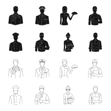 Aşçı, ressam, öğretmen, çilingir makinist. Meslek toplama simgeler siyah, anahat stili vektör simge stok çizim web içinde ayarla..
