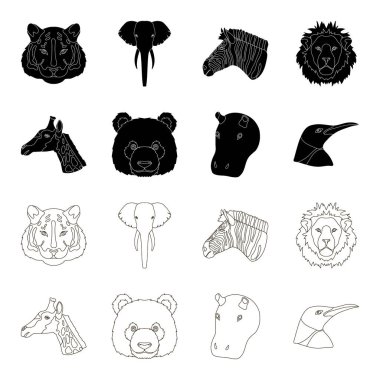 Panda, zürafa, su aygırı, Penguen, gerçekçi hayvanları toplama simgeler siyah, anahat stili vektör simge stok çizim web içinde ayarla.