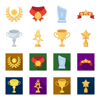 Gümüş Kupası ikincilik için stand, bir yıldız, bir gold Kupası ile bir fincan altın yıldız. Kupalar ve ödüller çizgi film, düz stil vektör simge stok çizim web simgeler ayarla.