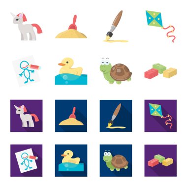 Çocuk çizgi film, set koleksiyonu tasarım için düz simgeler oyuncak. Oyun ve önemsiz şey sembol stok web illüstrasyon vektör.