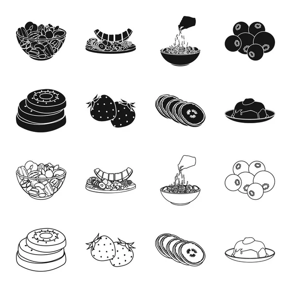 Frutas y otros alimentos. Conjunto de alimentos iconos de colección en negro, contorno estilo vector símbolo stock ilustración web . — Vector de stock