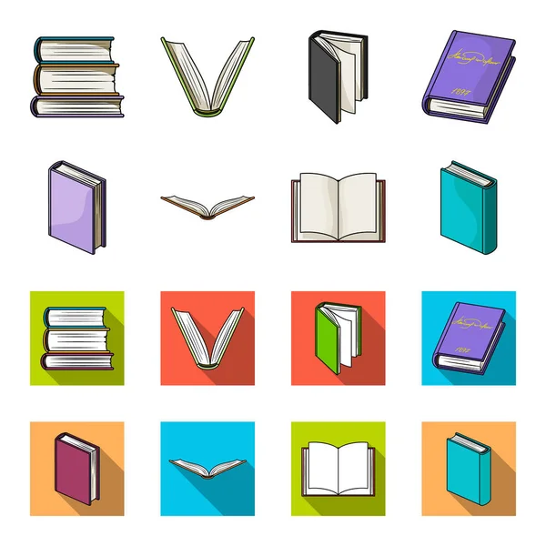 Vari tipi di libri. Libri set icone di raccolta in cartone animato, stile piatto vettore simbolo stock illustrazione web . — Vettoriale Stock