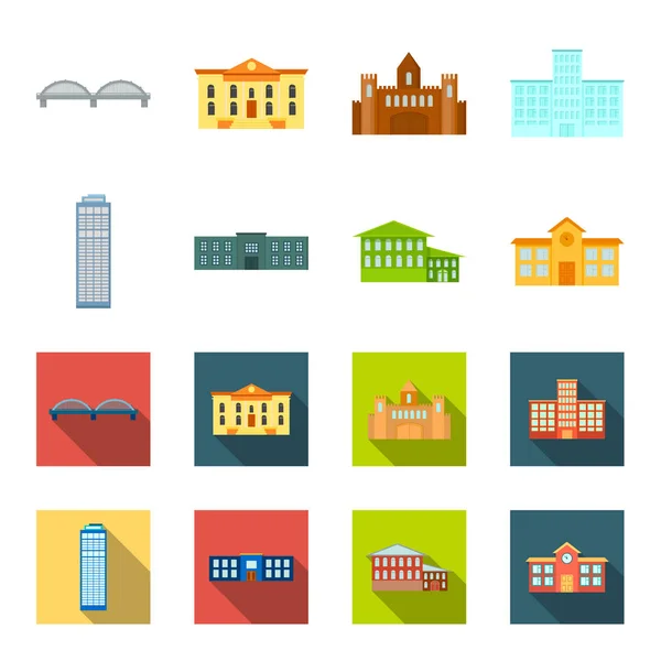 Wolkenkratzer, Polizei, Hotel, school.building Set Sammlung Symbole in Cartoon, flachen Stil Vektor Symbol Stock Illustration Web. — Stockvektor