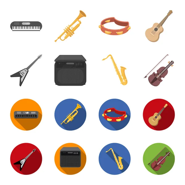 Elgitarr, högtalare, saxofon, violin. Musikinstrument som samling ikoner i tecknad, platt stil vektor symbol stock illustration web. — Stock vektor