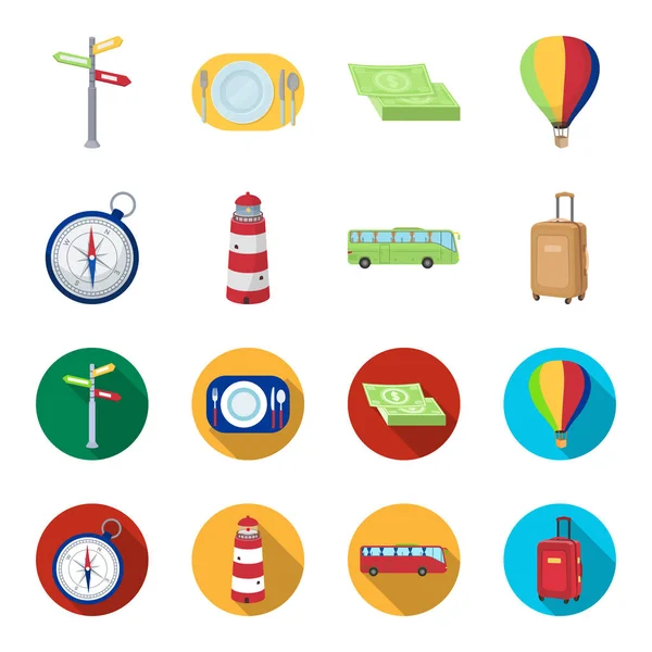 Vacaciones, viajes, faro, brújula. Iconos de colección conjunto de descanso y viaje en dibujos animados, vector de estilo plano símbolo stock ilustración web . — Vector de stock