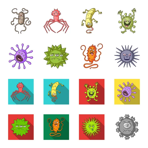 Diferentes tipos de micróbios e vírus. Vírus e bactérias conjunto coleção ícones em desenhos animados, estilo plano símbolo vetorial estoque ilustração web . — Vetor de Stock