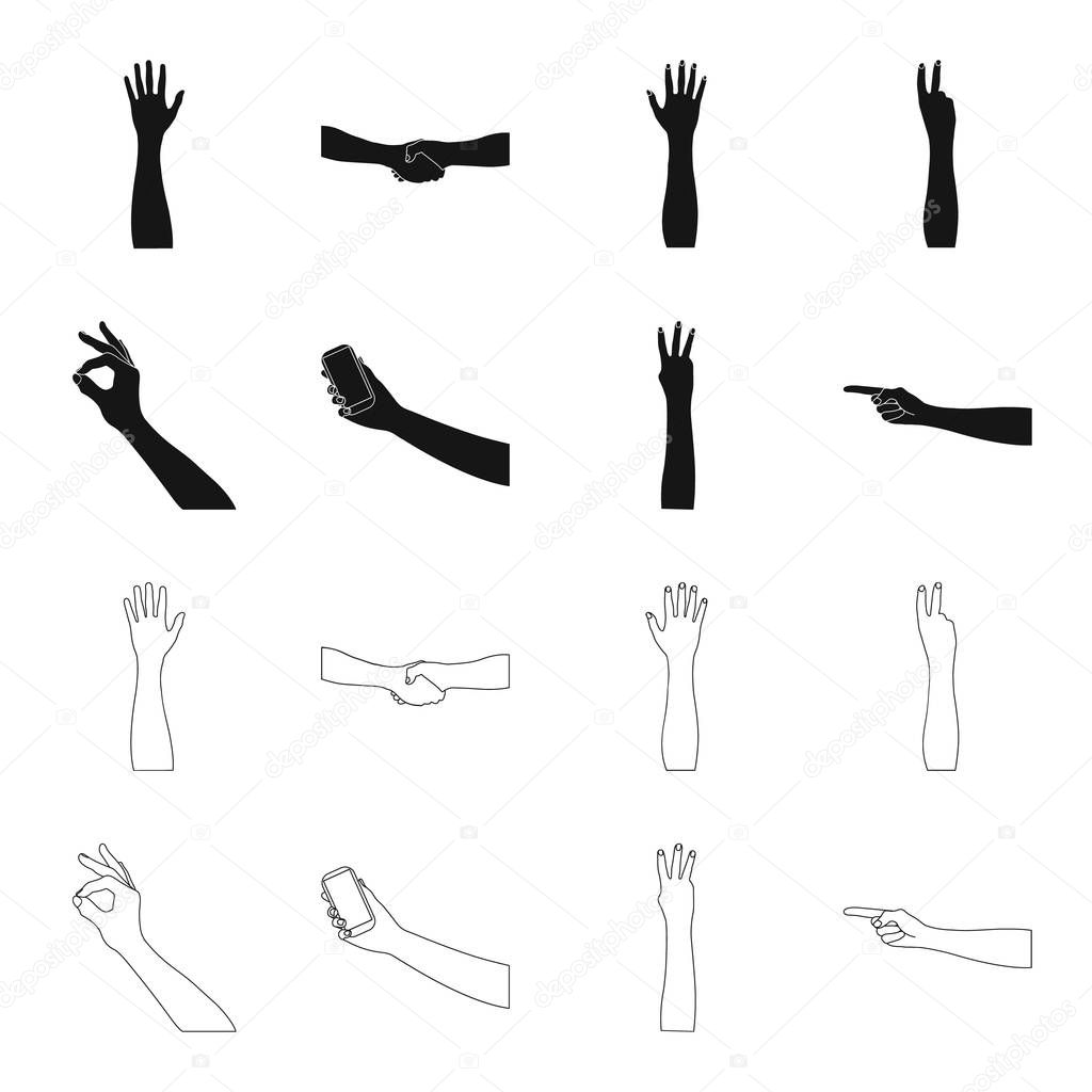 Sign Language black,outline icons in set collection for design.Emotional part of communication vector symbol stock web illustration.