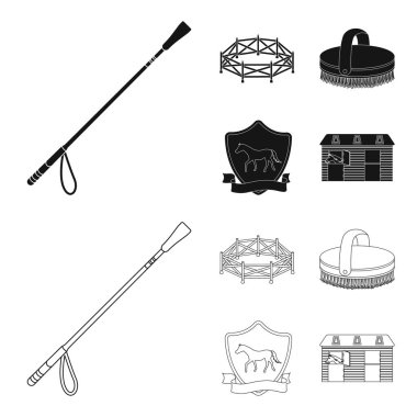 Büyük kuş kafesi, kamçı, amblem, Hipodrom. Hipodrom ve at toplama simgeler siyah, anahat stili vektör simge stok illüstrasyon ayarla .