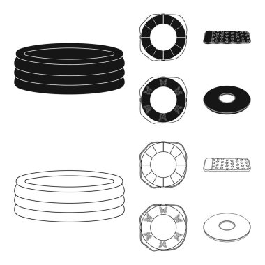 Çok renkli Yüzme daire siyah, set koleksiyonu tasarım için anahat simgeleri. Farklı lifebuoys sembol stok web illüstrasyon vektör.