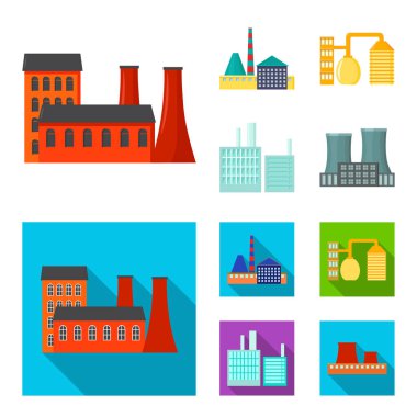 Sanayi, üretim. Fabrika toplama simgeler çizgi film, düz stil vektör simge stok çizim web ayarla..