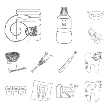 Diş Bakımı anahat simgeleri set koleksiyonu tasarım için. Diş vektör simge stok web illüstrasyon bakım.