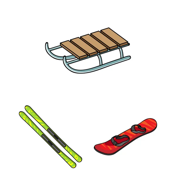Ski resort and equipment cartoon icons in set collection for design. Entertainment and recreation vector symbol stock web illustration. — Stock Vector