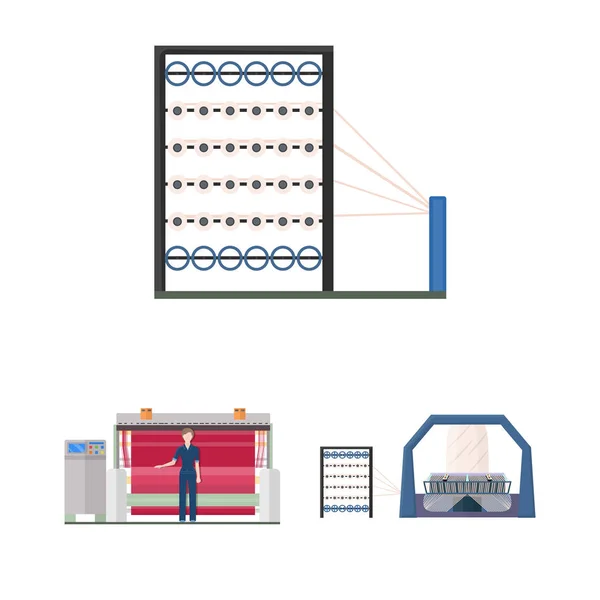 Set koleksiyonu tasarım için Tekstil Sanayi karikatür simgeler. Sembol stok web illüstrasyon vektör Tekstil ekipman ve kumaşlar. — Stok Vektör