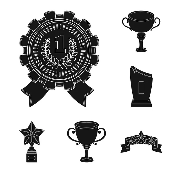 Troféer och utmärkelser svart ikoner i set samling för design. Belöning och prestation vektor symbol lager web illustration. — Stock vektor