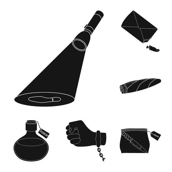 Iconos negros de la agencia de detectives en colección de conjuntos para diseño. Crimen e investigación vector símbolo stock web ilustración . — Vector de stock