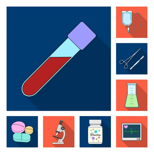 Medicina e tratamento de ícones planos na coleção de conjuntos para design. Medicina e equipamentos símbolo vetorial ilustração web stock . —  Vetores de Stock