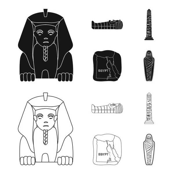 埃及的领地, 狮身人面像, 法老石棺, 埃及柱子上刻着铭文。古埃及集集图标为黑色, 轮廓样式矢量符号股票插画网. — 图库矢量图片