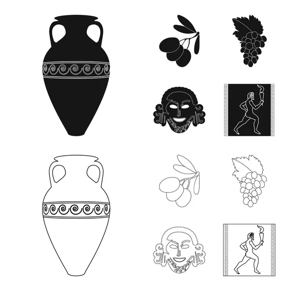 Grèce, olive, branche, vase .Grèce mis icônes collection en noir, contour style vectoriel symbole illustration web . — Image vectorielle