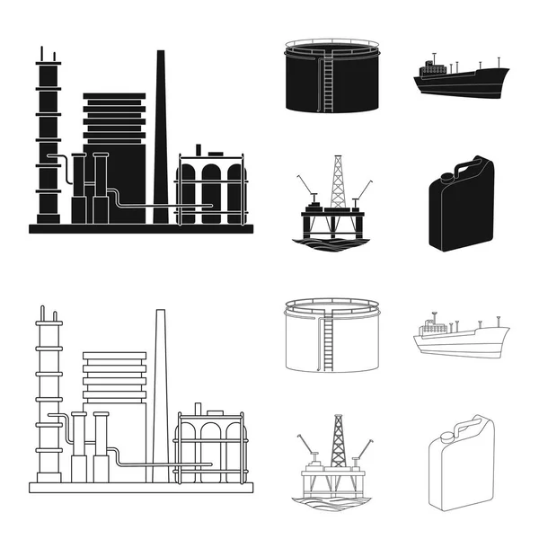 Refinaria de petróleo, tanque, tanque, torre. Ícones de coleção de conjunto de óleo em preto, esboço estilo vetor símbolo estoque ilustração web . —  Vetores de Stock