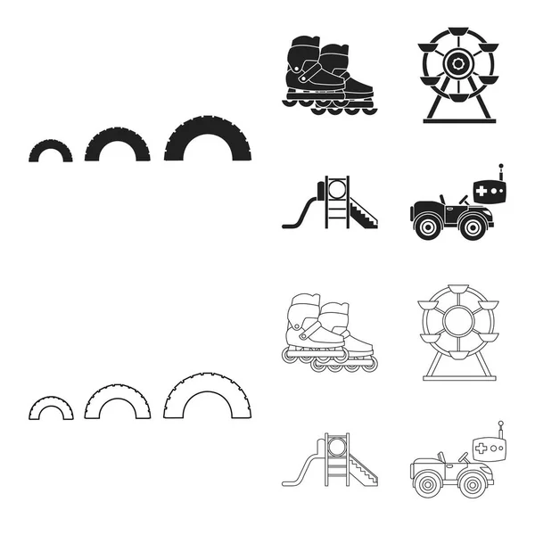 Grande roue avec échelle, scooter. Jeux jeux jeu collection icônes en noir, contour style vectoriel symbole illustration web . — Image vectorielle